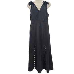 Prabal Gurung Collective Womans size 4 V-Neck Midi Slip Dress Black Button Skirt